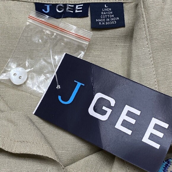 J Gee Shirt Blouse Womens Size L Beige Linen Blend Embroidered Fish NOS - Picture 5 of 5